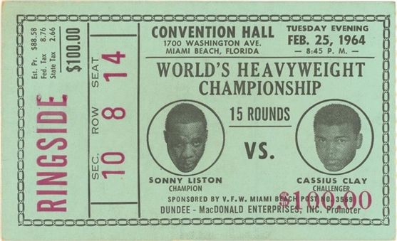 1964 Cassius Clay Vs. Sonny Liston Fight Ticket Stub 